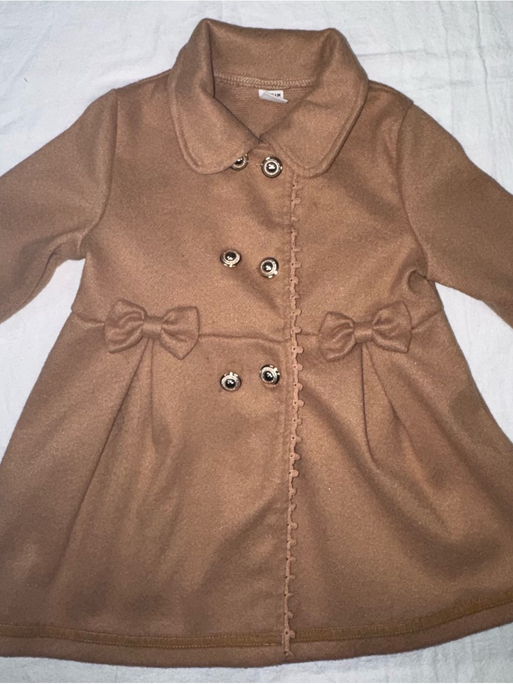 SHEIN Girls' Double-Breasted Bow Detail Coat - Brown
